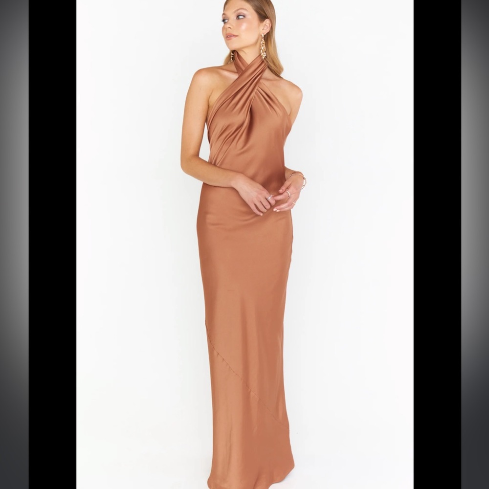 Show Me Your MuMu Jasmine Copper Luxe Halter Satin Maxi Slip Dress NWOT XS/S